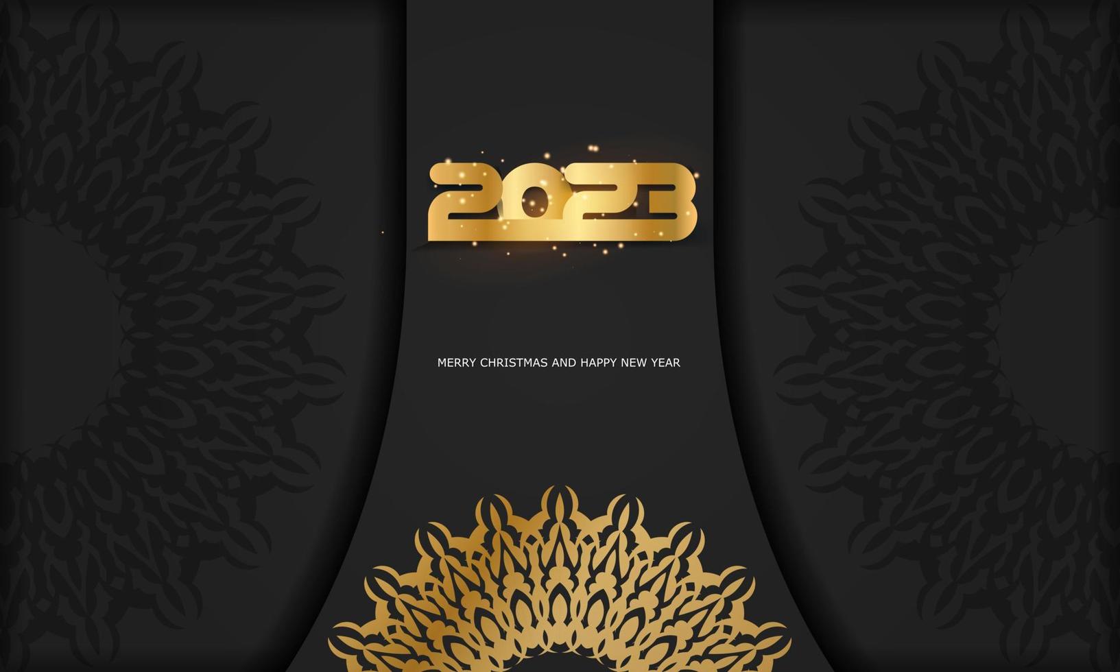 gelukkig 2023 nieuw jaar groet poster. gouden patroon Aan zwart. vector