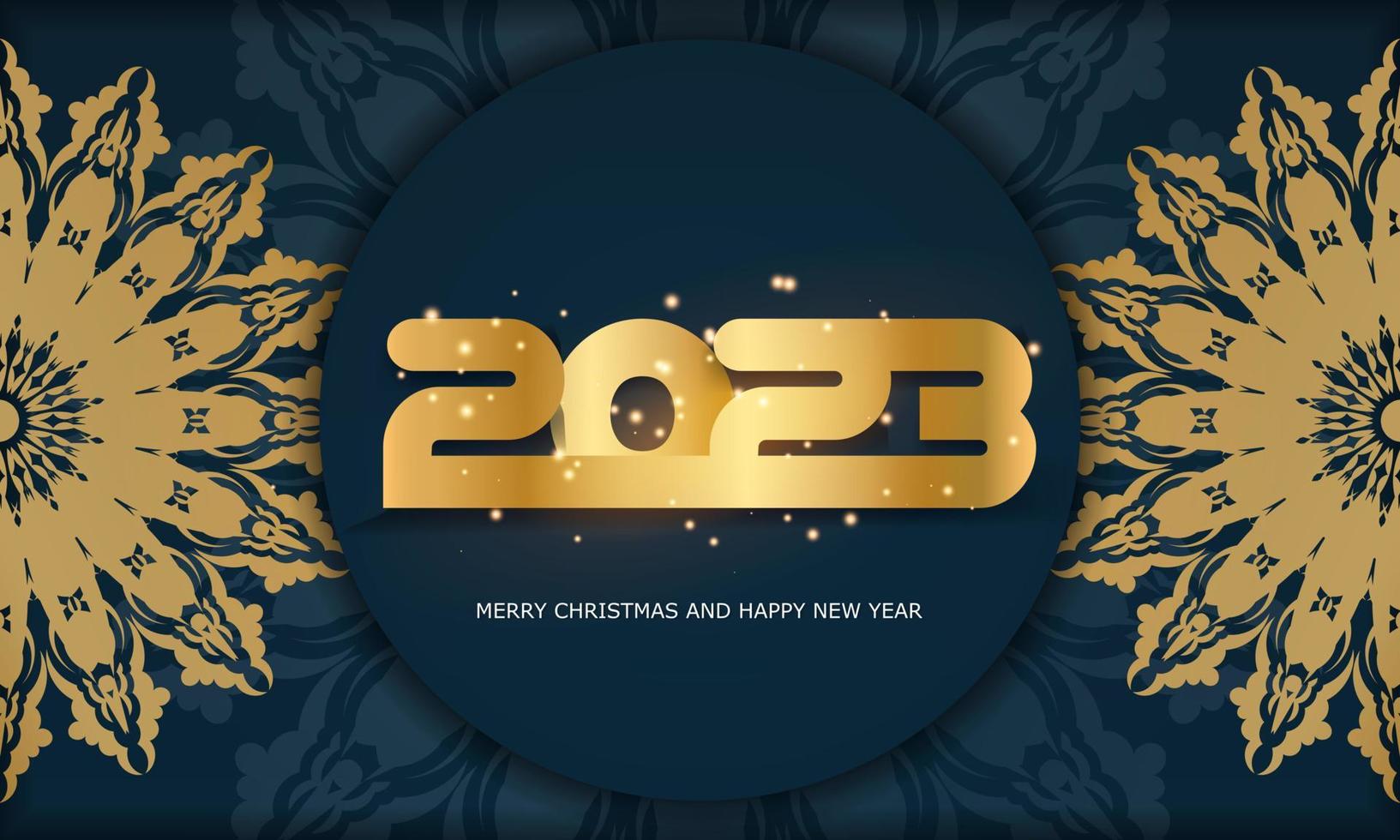 gelukkig nieuw jaar 2023 feestelijk achtergrond. gouden patroon Aan blauw. vector