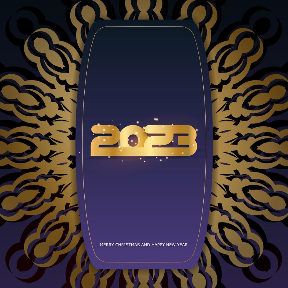 gouden patroon Aan blauw. 2023 gelukkig nieuw jaar vakantie poster. vector