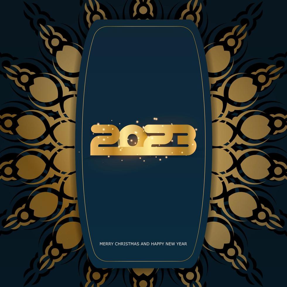 2023 gelukkig nieuw jaar groet poster. blauw en goud kleur. vector