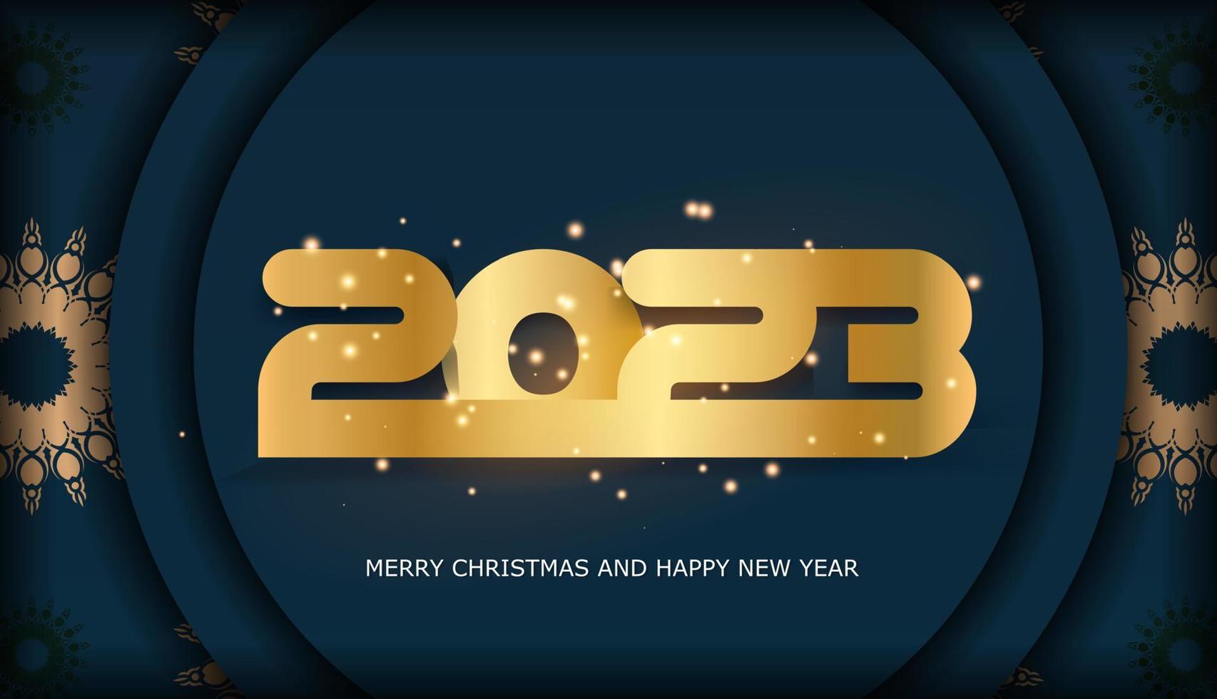 2023 gelukkig nieuw jaar groet poster. blauw en goud kleur. vector