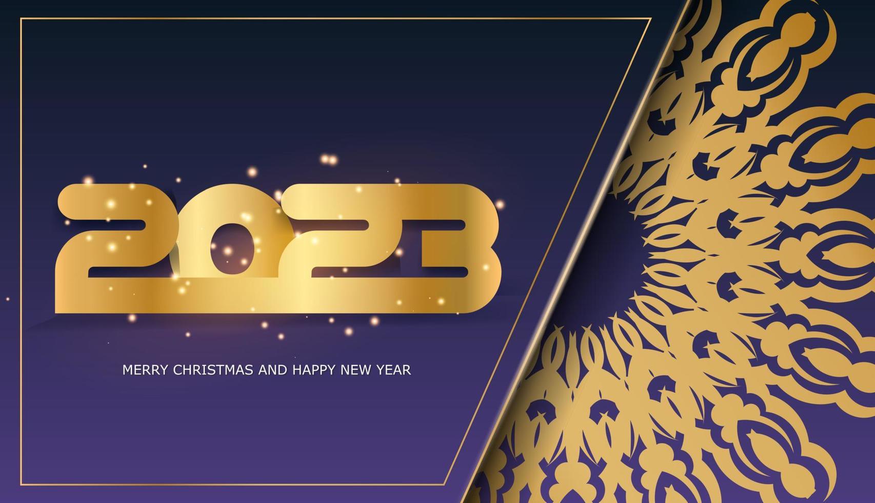 gouden patroon Aan blauw. 2023 gelukkig nieuw jaar groet poster. vector