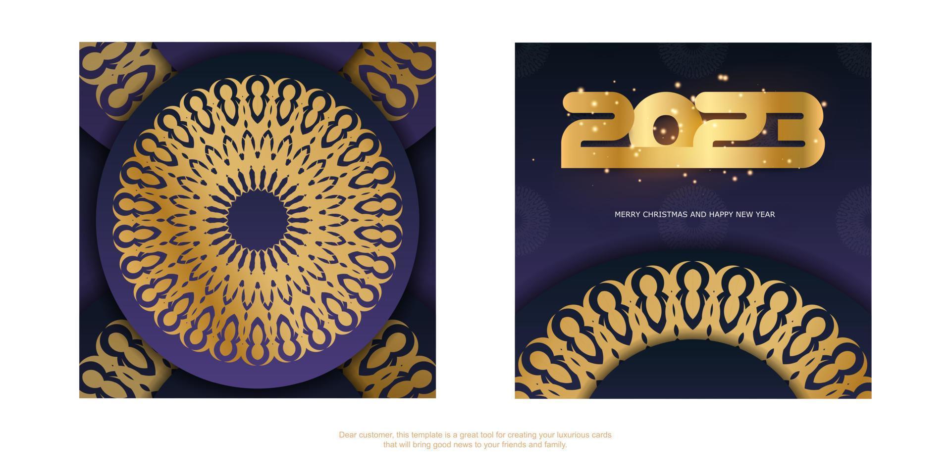 2023 gelukkig nieuw jaar groet kaart. blauw en goud kleur. vector