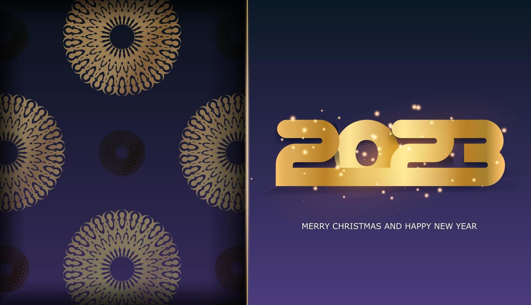 gelukkig 2023 nieuw jaar groet poster. gouden patroon Aan blauw. vector