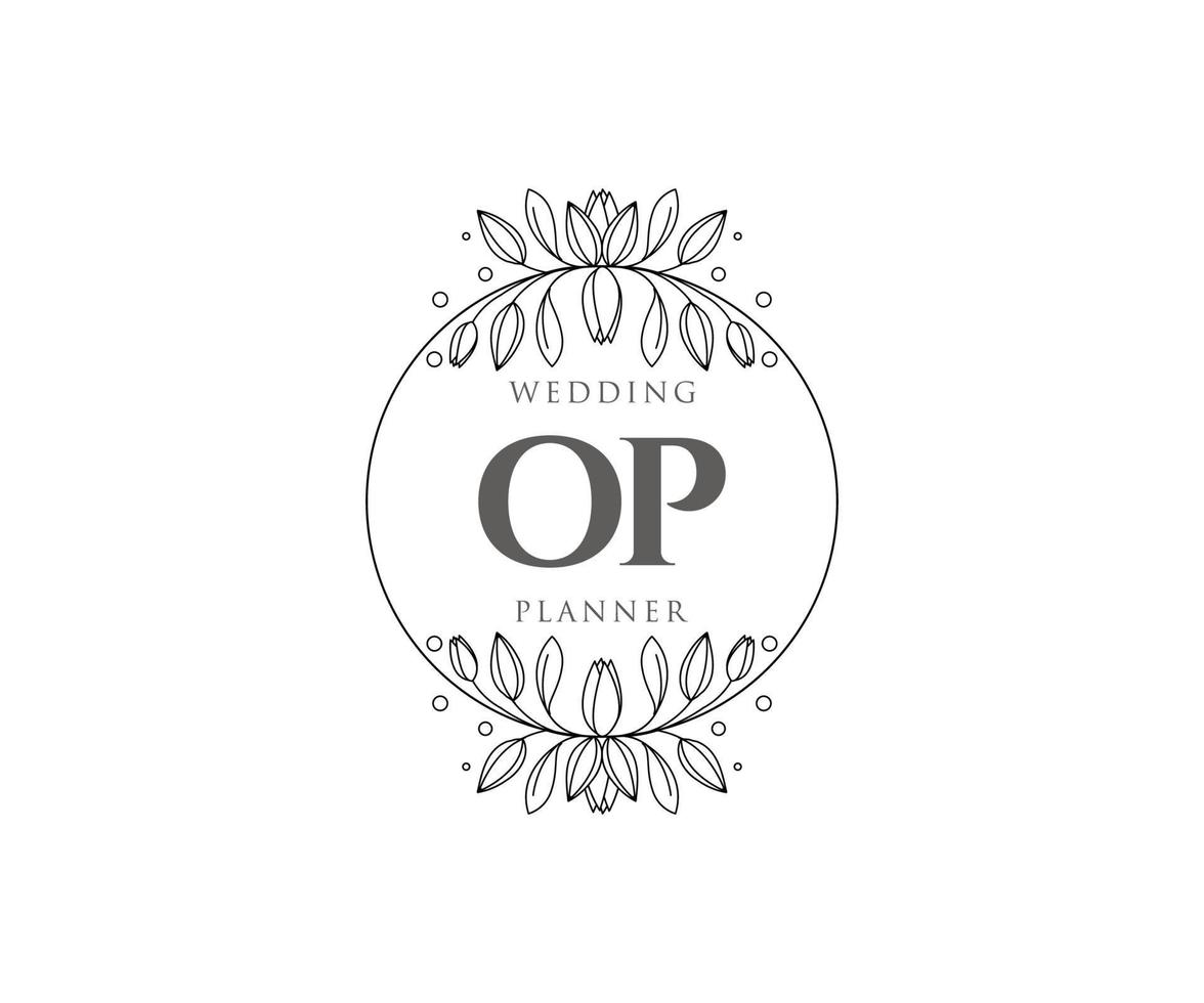 op initialen brief bruiloft monogram logos verzameling, hand- getrokken modern minimalistisch en bloemen Sjablonen voor uitnodiging kaarten, opslaan de datum, elegant identiteit voor restaurant, boetiek, cafe in vector