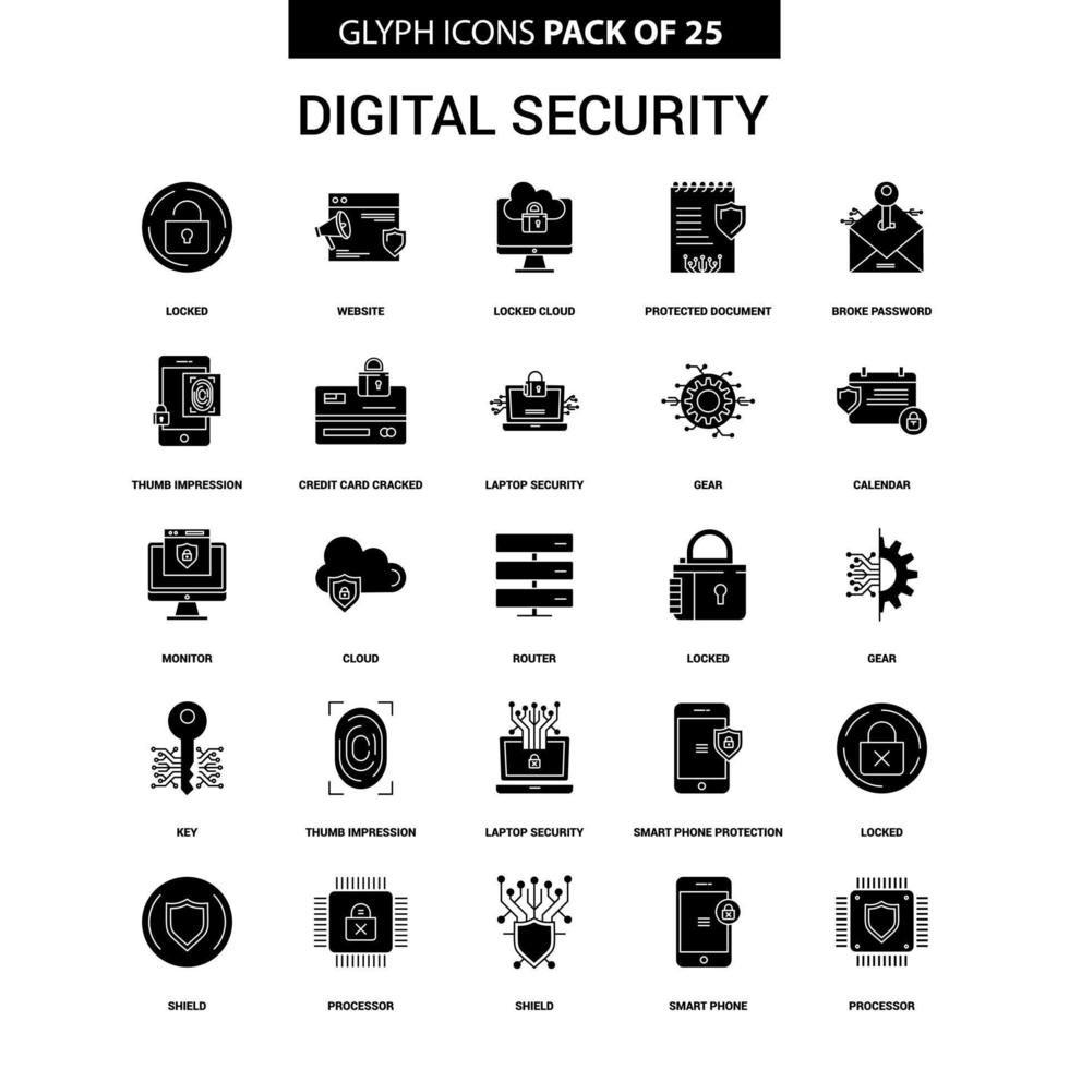 digitaal veiligheid glyph vector icoon reeks