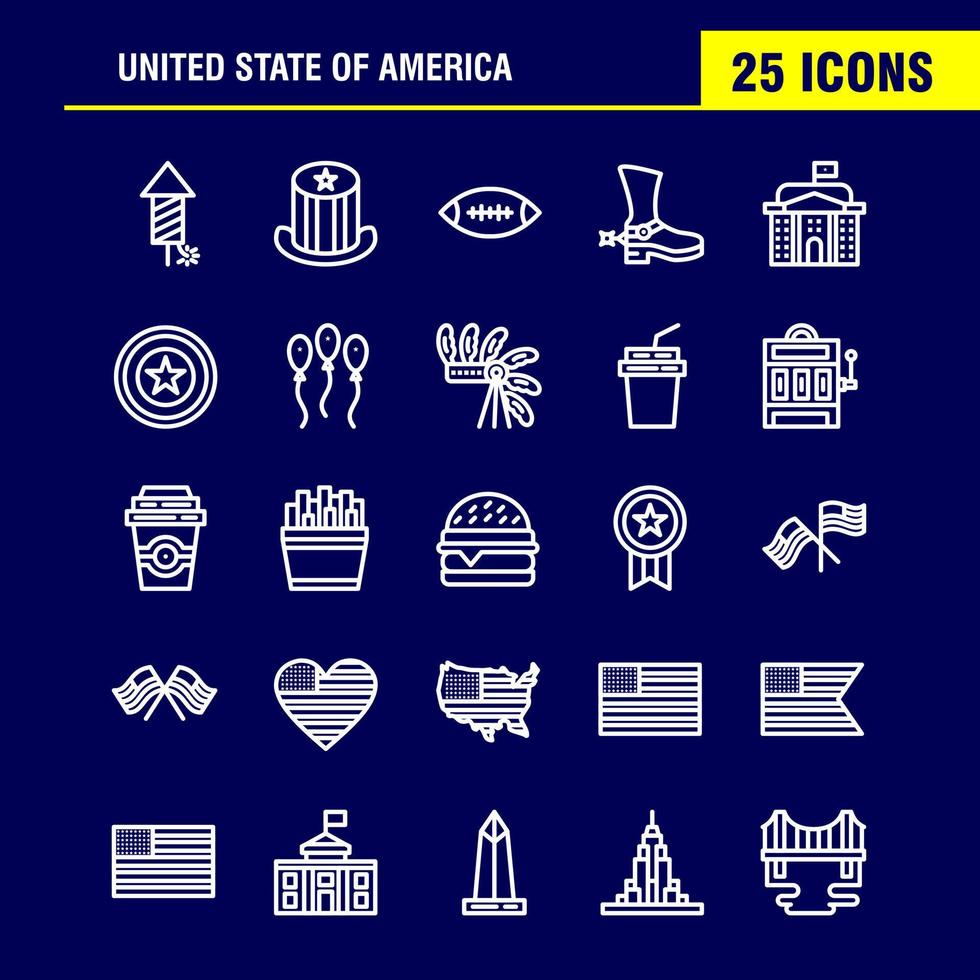 Verenigde Staten van Amerika lijn icoon pak voor ontwerpers en ontwikkelaars pictogrammen van viering vuurwerk partij dag hoed presidenten Verenigde Staten van Amerika bal vector
