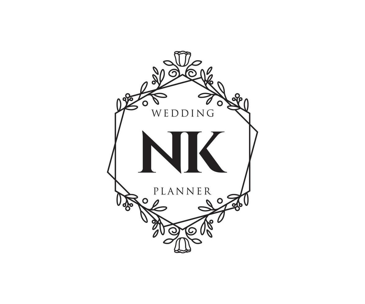 nk initialen brief bruiloft monogram logos verzameling, hand- getrokken modern minimalistisch en bloemen Sjablonen voor uitnodiging kaarten, opslaan de datum, elegant identiteit voor restaurant, boetiek, cafe in vector