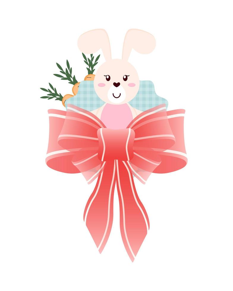 schattig tekenfilm boog, bloem en konijn vector