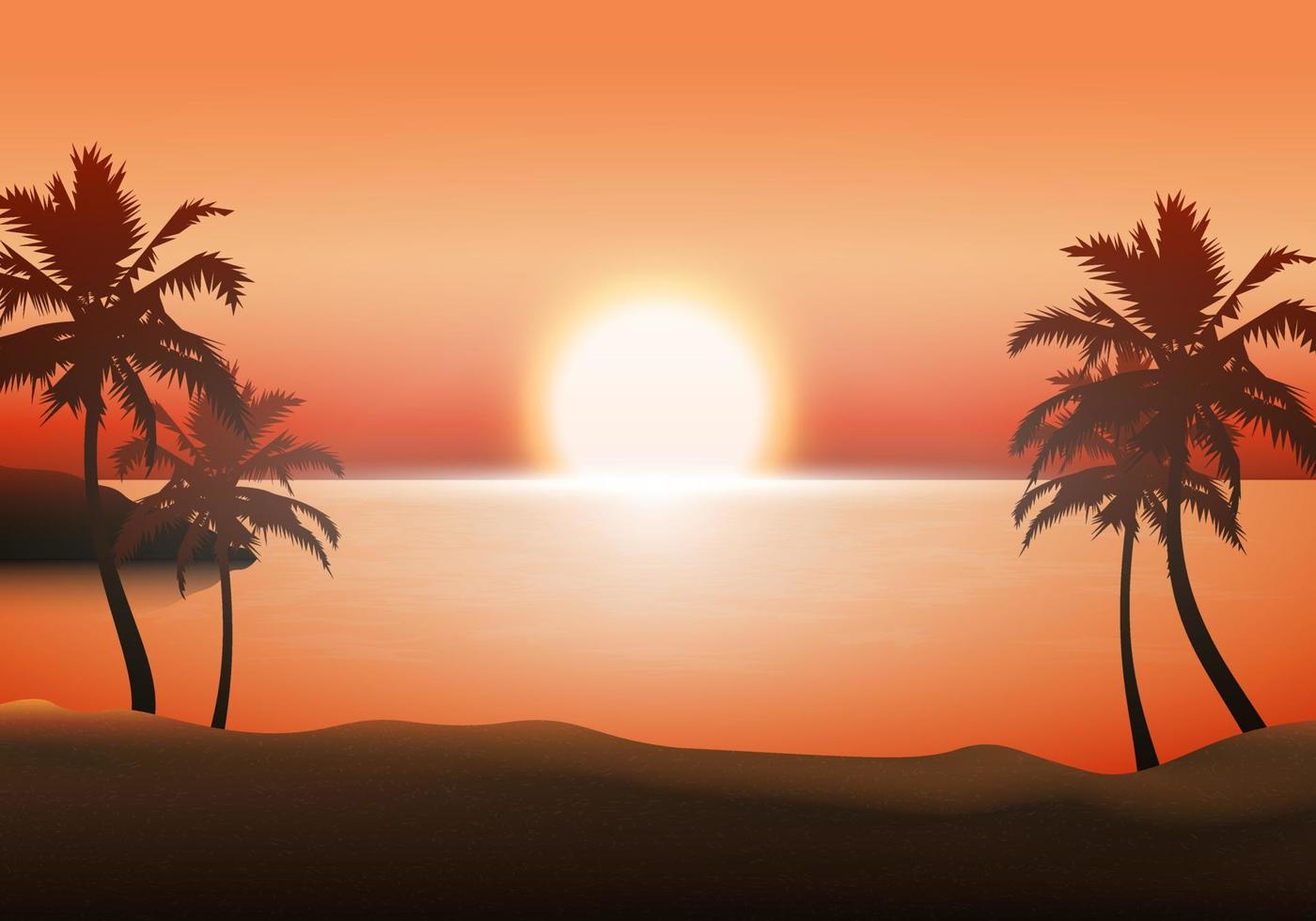 zonsondergang strand landschap achtergrond. vector illustratie.