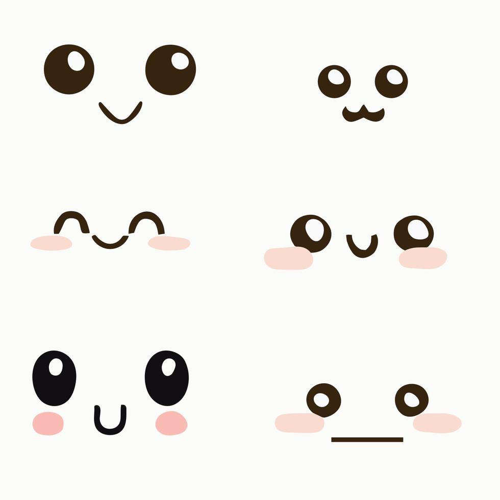 reeks van kawaii gezichten, schattig gelukkig tekenfilm karakter gezichten. vector