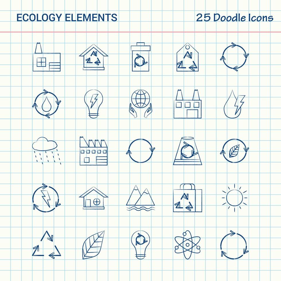ecologie elementen 25 tekening pictogrammen hand- getrokken bedrijf icoon reeks vector