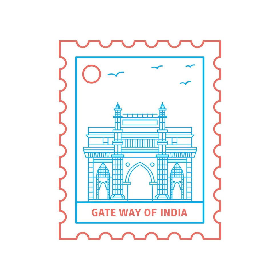 poort manier van Indië port postzegel blauw en rood lijn stijl vector illustratie