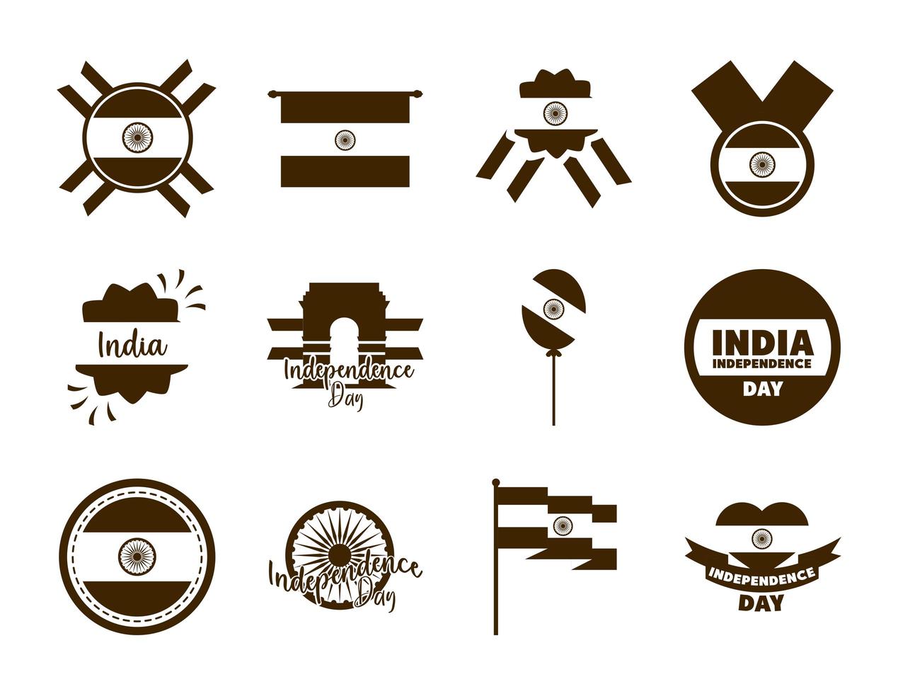 India onafhankelijkheidsdag icon set vector