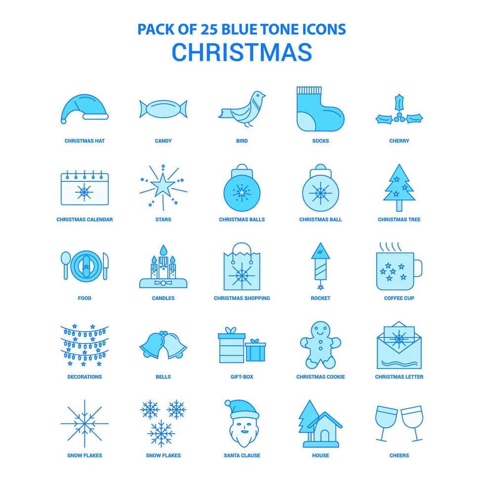 Kerstmis blauw toon icoon pak 25 icoon sets vector
