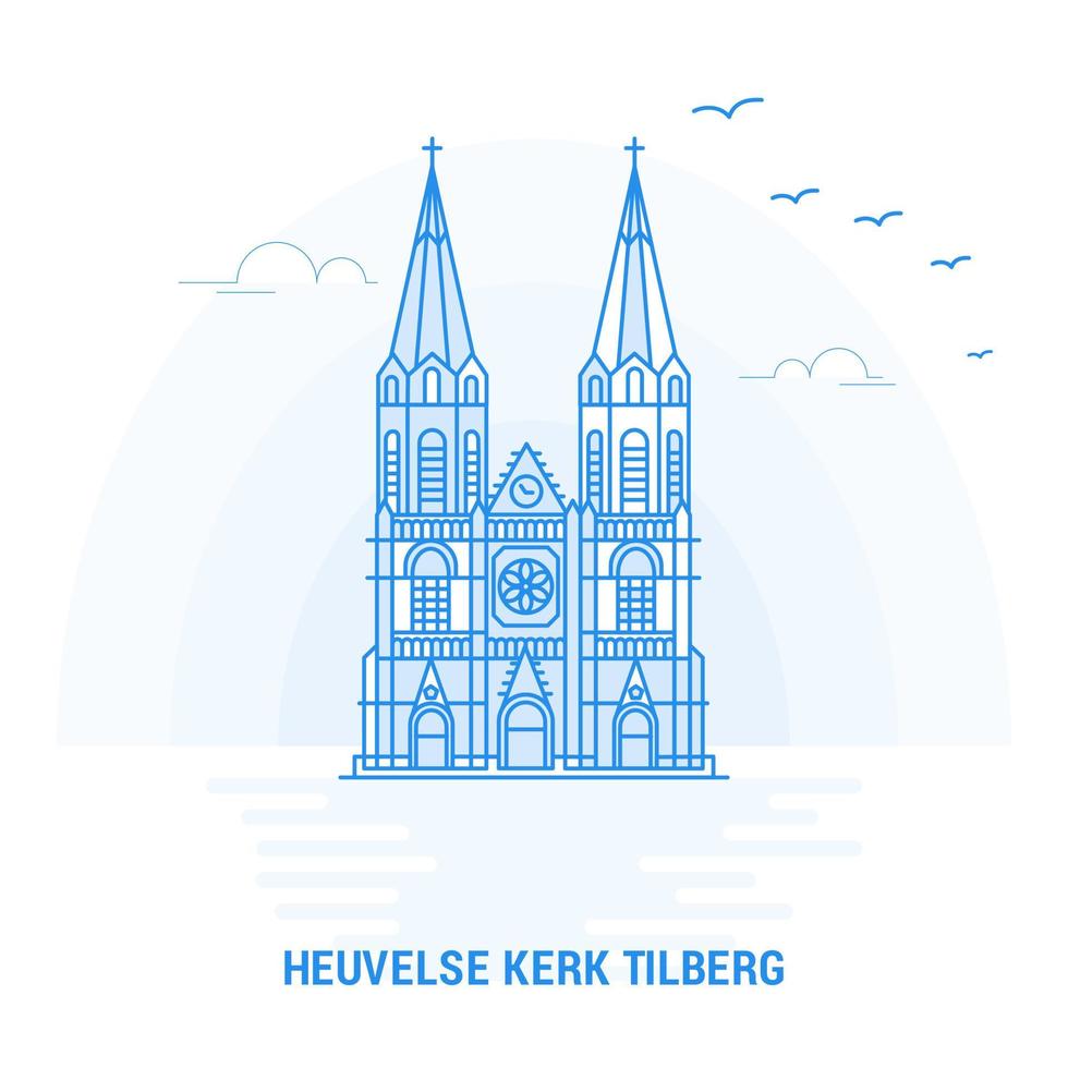 heuvels kerk tilberg blauw mijlpaal creatief achtergrond en poster sjabloon vector