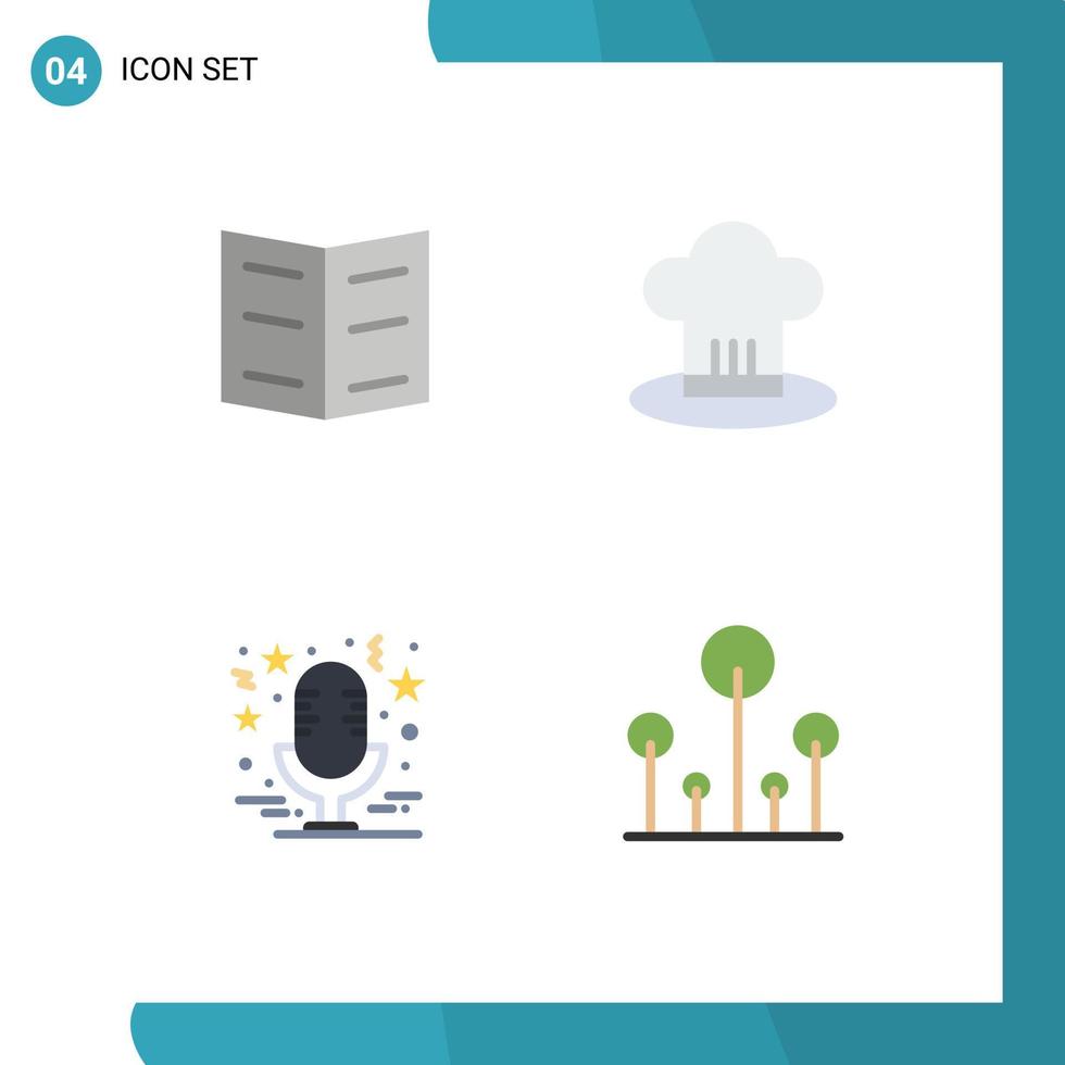 modern reeks van 4 vlak pictogrammen en symbolen zo net zo boek ster cafe koken microfoon bewerkbare vector ontwerp elementen