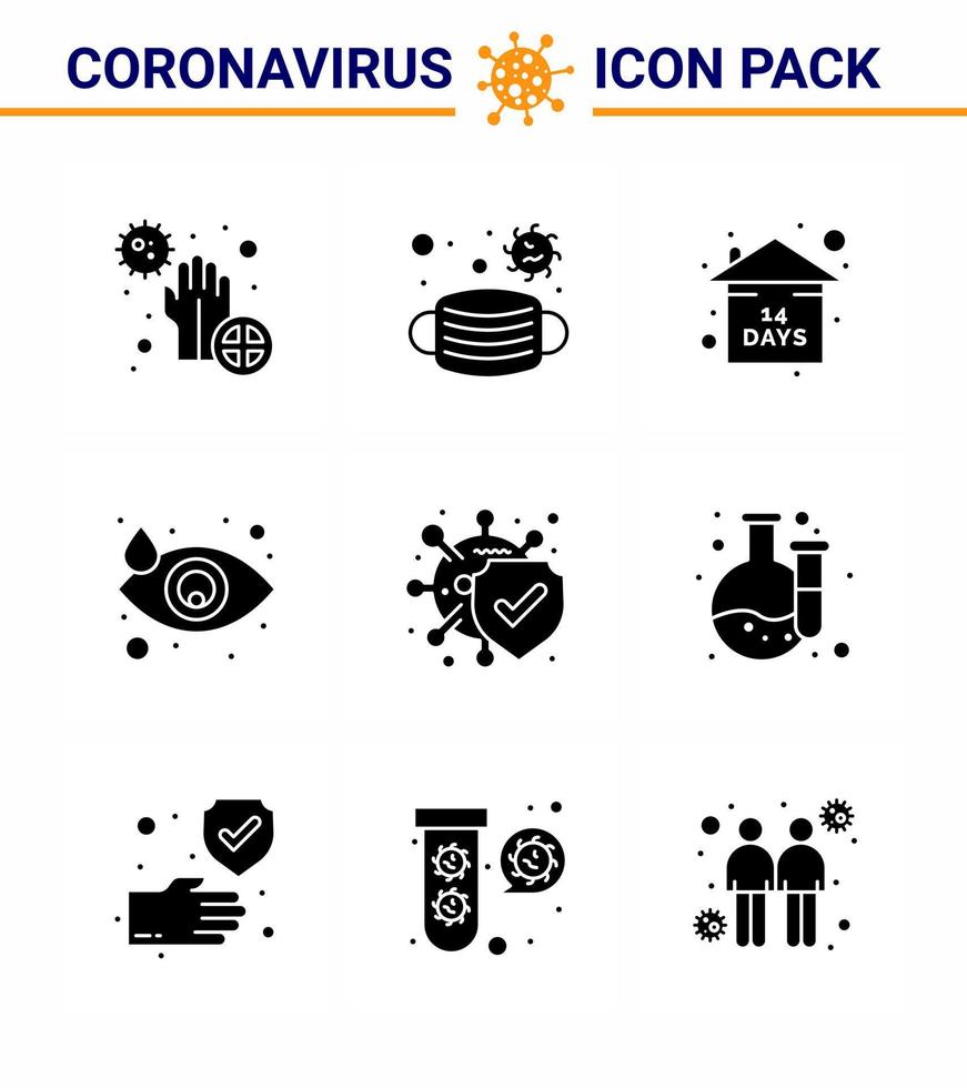 9 solide glyph zwart coronavirus epidemie icoon pak zuigen net zo bacterie oog veiligheid laten vallen blijven huis virale coronavirus 2019november ziekte vector ontwerp elementen