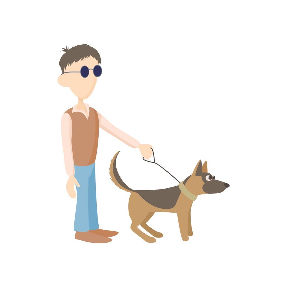 Blind Mens met hond gids icoon, tekenfilm stijl vector