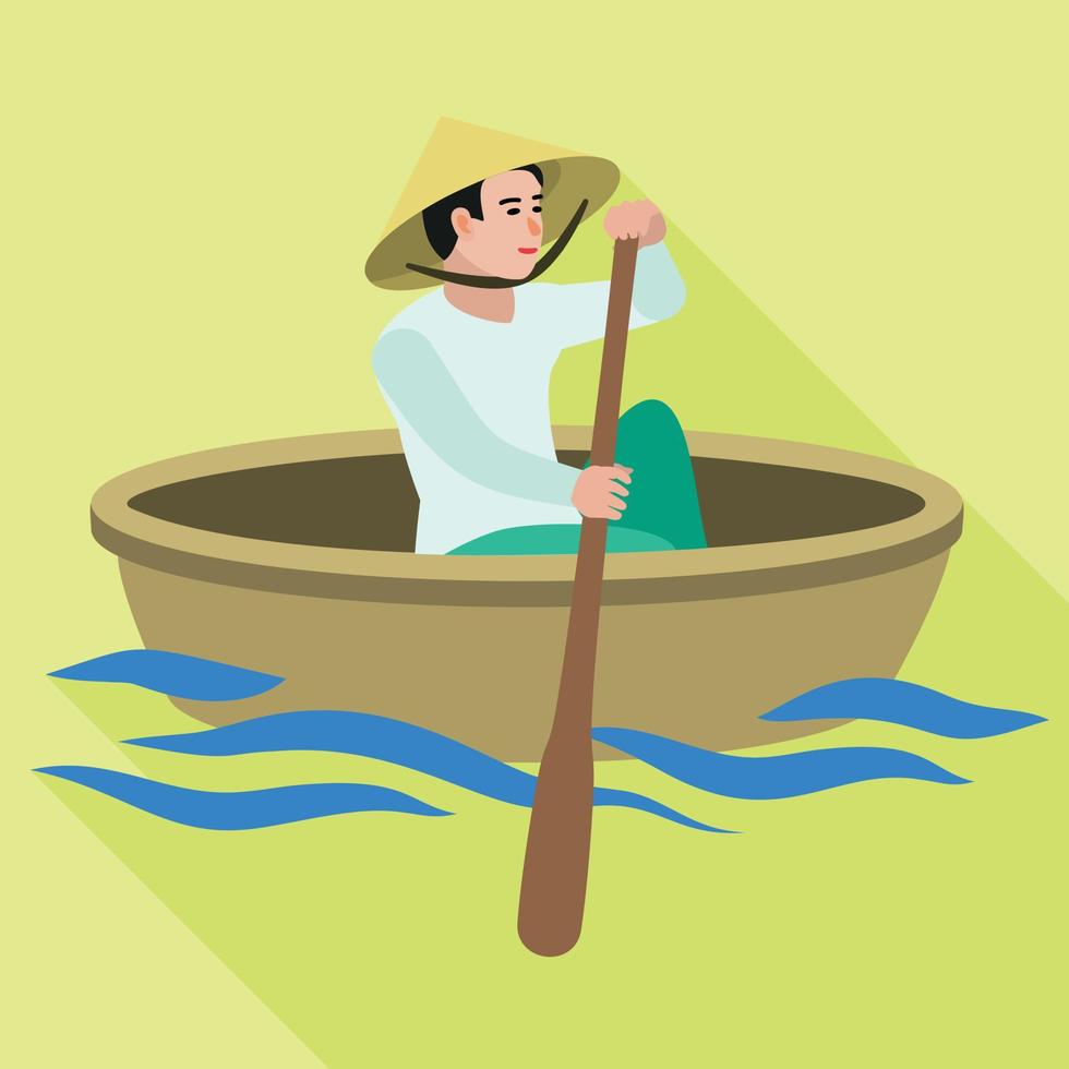 Vietnam Mens in boot icoon, vlak stijl vector