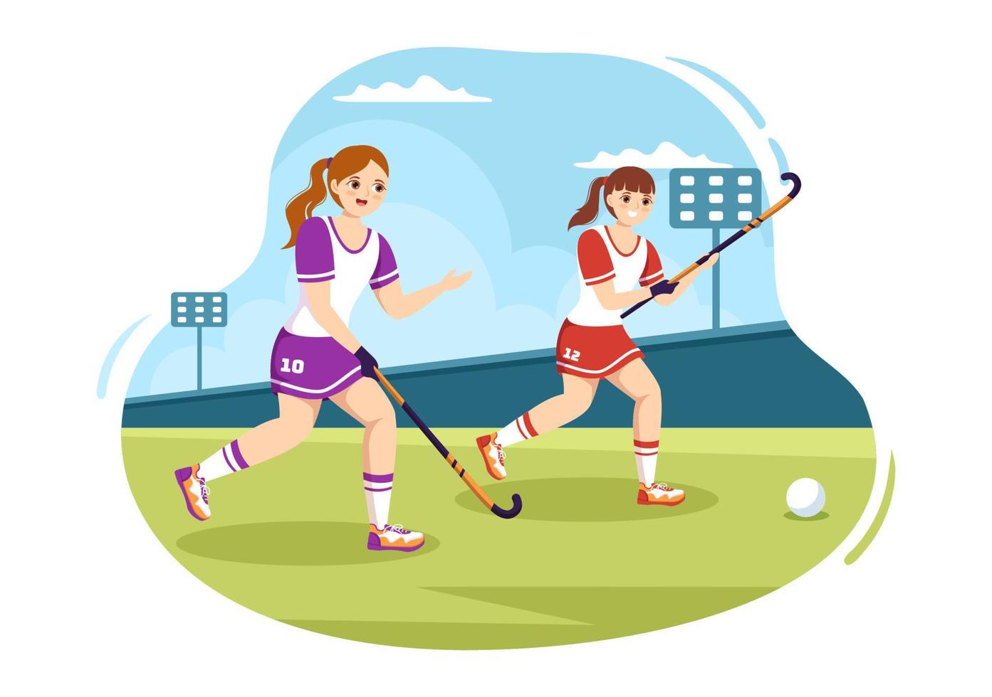 hockey speler sport met helm, stok, puck en skates Aan groen veld- voor spel of kampioenschap in vlak tekenfilm hand- getrokken Sjablonen illustratie vector