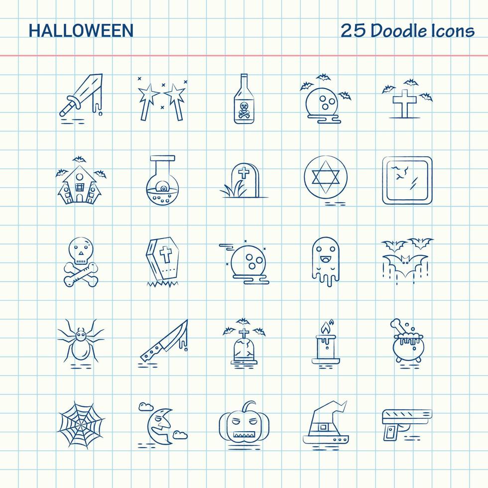 halloween 25 tekening pictogrammen hand- getrokken bedrijf icoon reeks vector