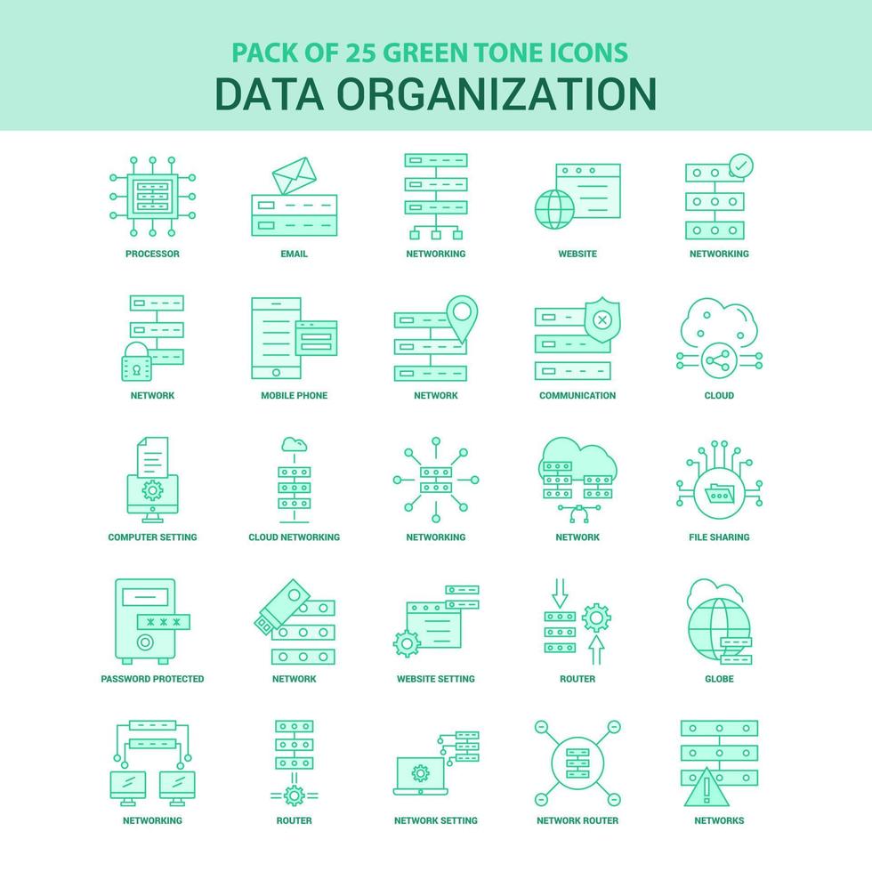 25 groen gegevens organisatie icoon reeks vector