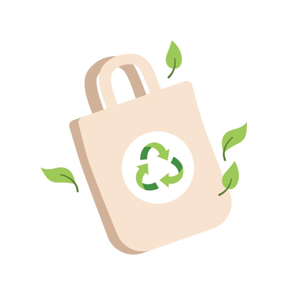 nul verspilling concept. eco zak met recycling teken, bewust consumptie item. duurzame levensstijl, ecologisch concept. vector illustratie in vlak tekenfilm stijl