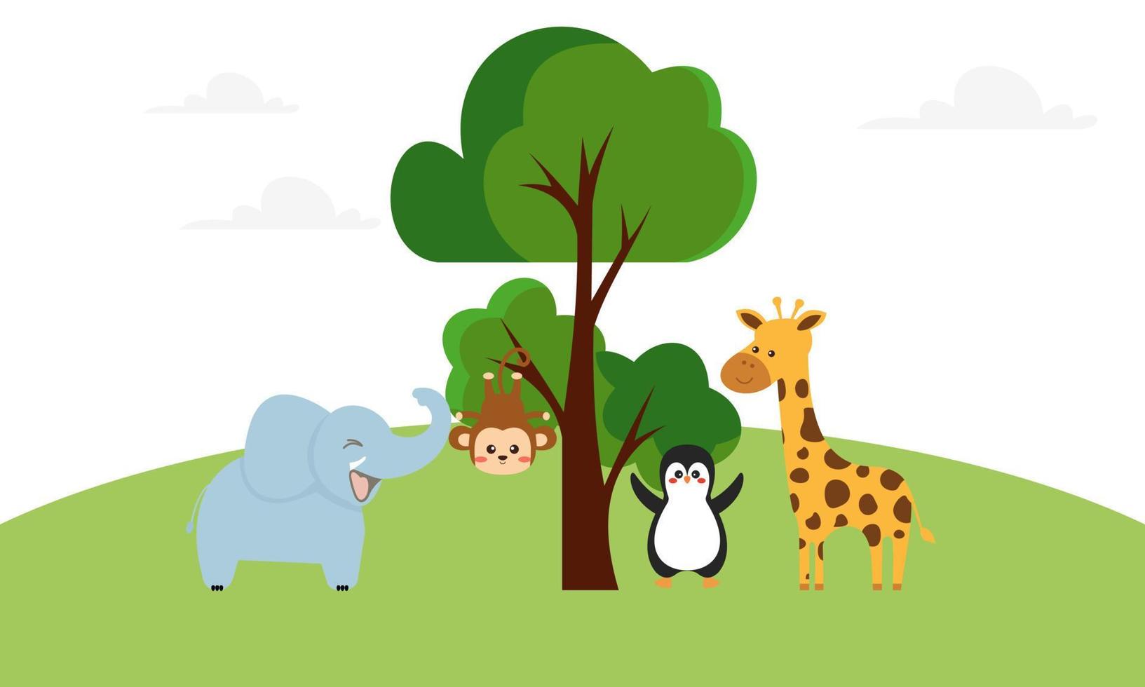 schattig oerwoud dieren in tekenfilm stijl, wild dier, dierentuin ontwerpen voor achtergrond illustratie vector
