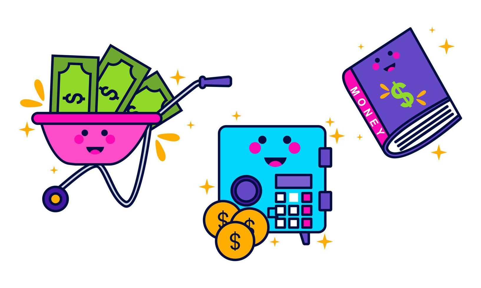 kawaii financiën sticker van bedrijf en financiën elementen. tekening financiën sticker vector