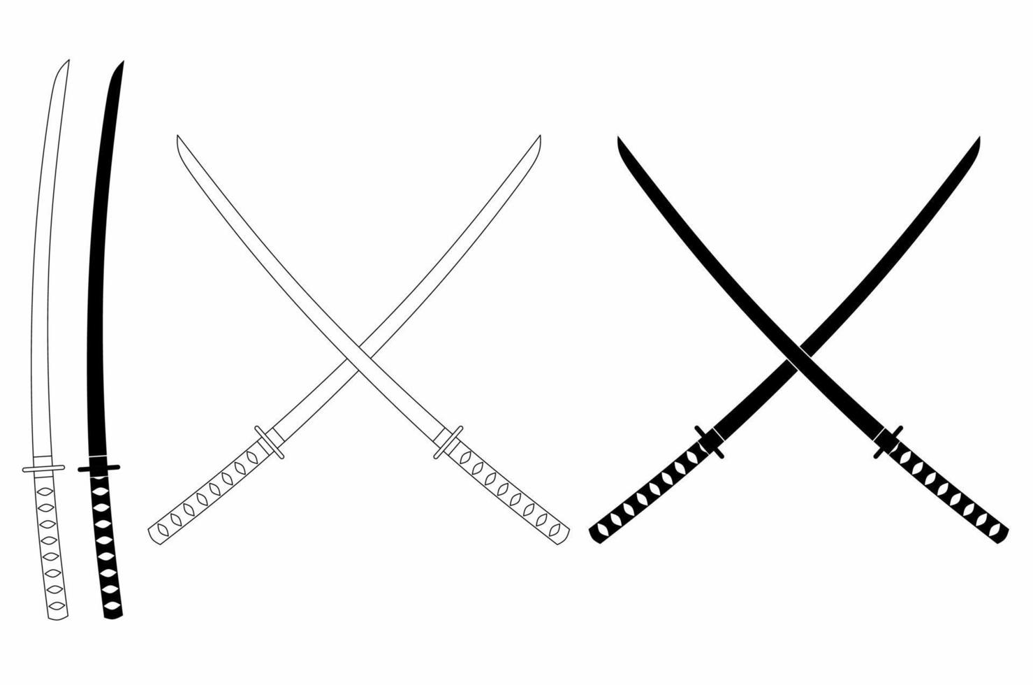 gekruiste samurai Zwaarden icoon reeks geïsoleerd Aan wit achtergrond vector