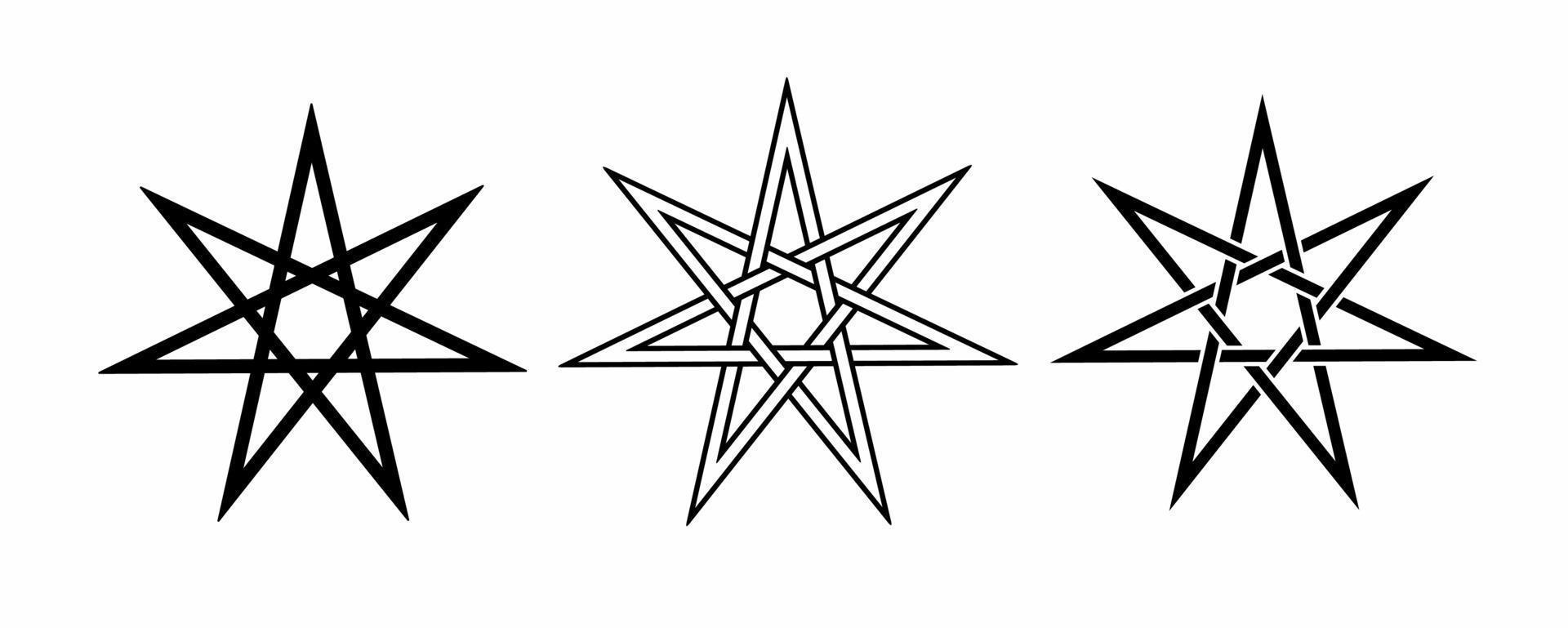 elven ster symbool reeks geïsoleerd Aan wit achtergrond.heptagram of zevenhoek ster teken vector