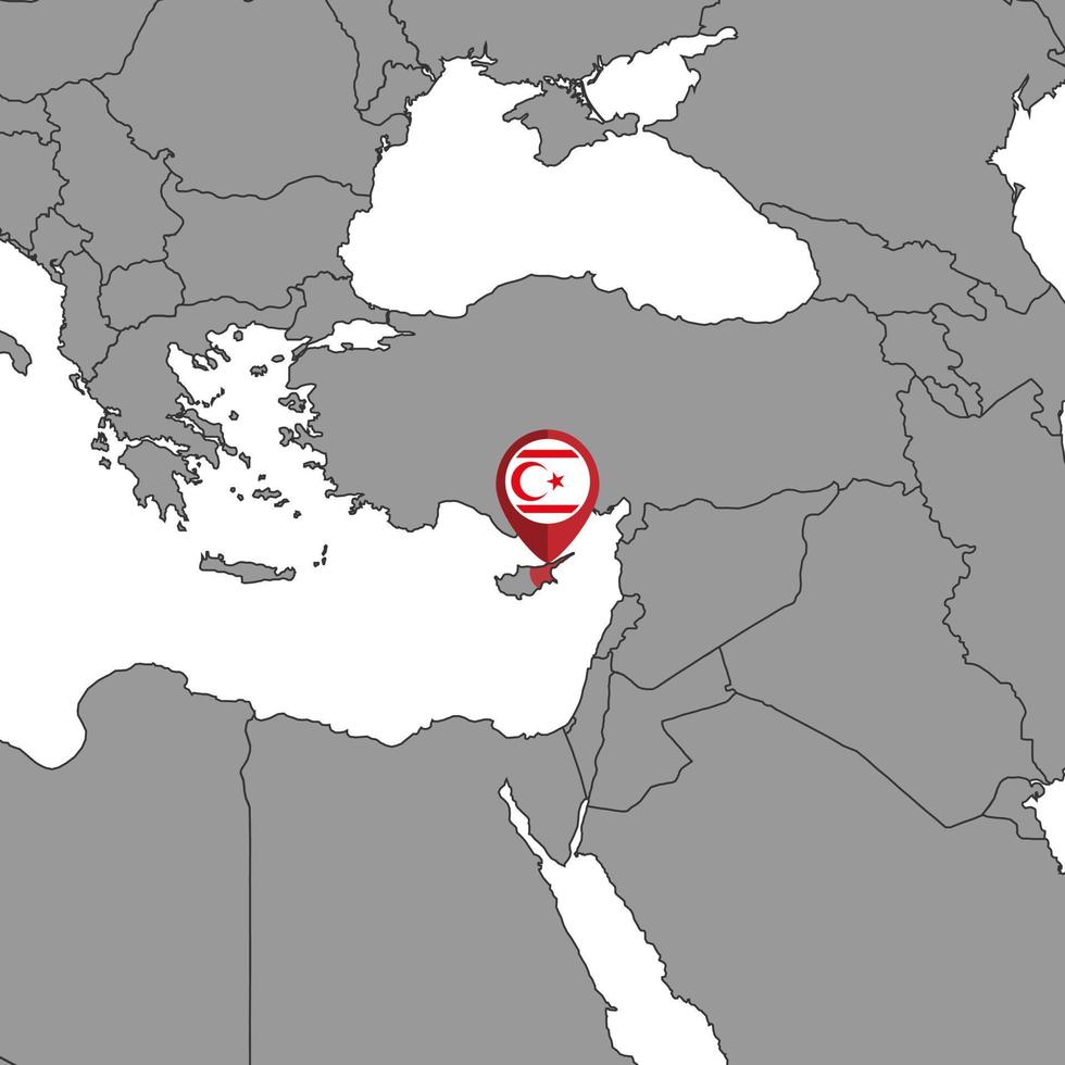 speldkaart met de vlag van Noord-Noord-Cyprus op de wereldkaart. vectorillustratie. vector