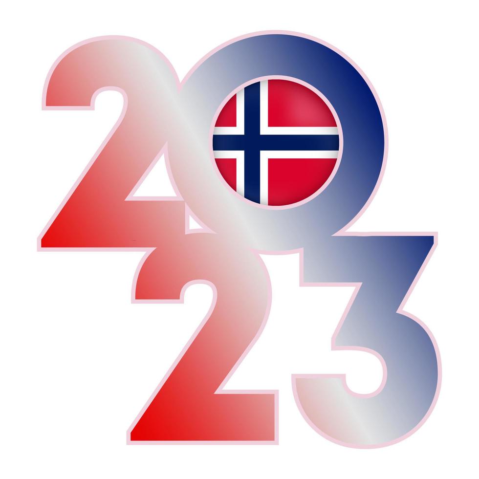 gelukkig nieuw jaar 2023 banier met Noorwegen vlag binnen. vector illustratie.