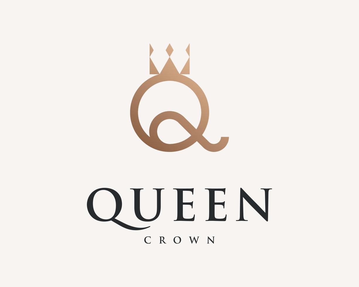 brief q kroon koning koningin monarch Koninklijk goud elegant luxe premie monogram vector logo ontwerp