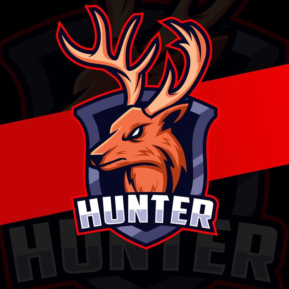 jager hert hoofd mascotte karakter logo ontwerp met insigne voor jager logo idee vector