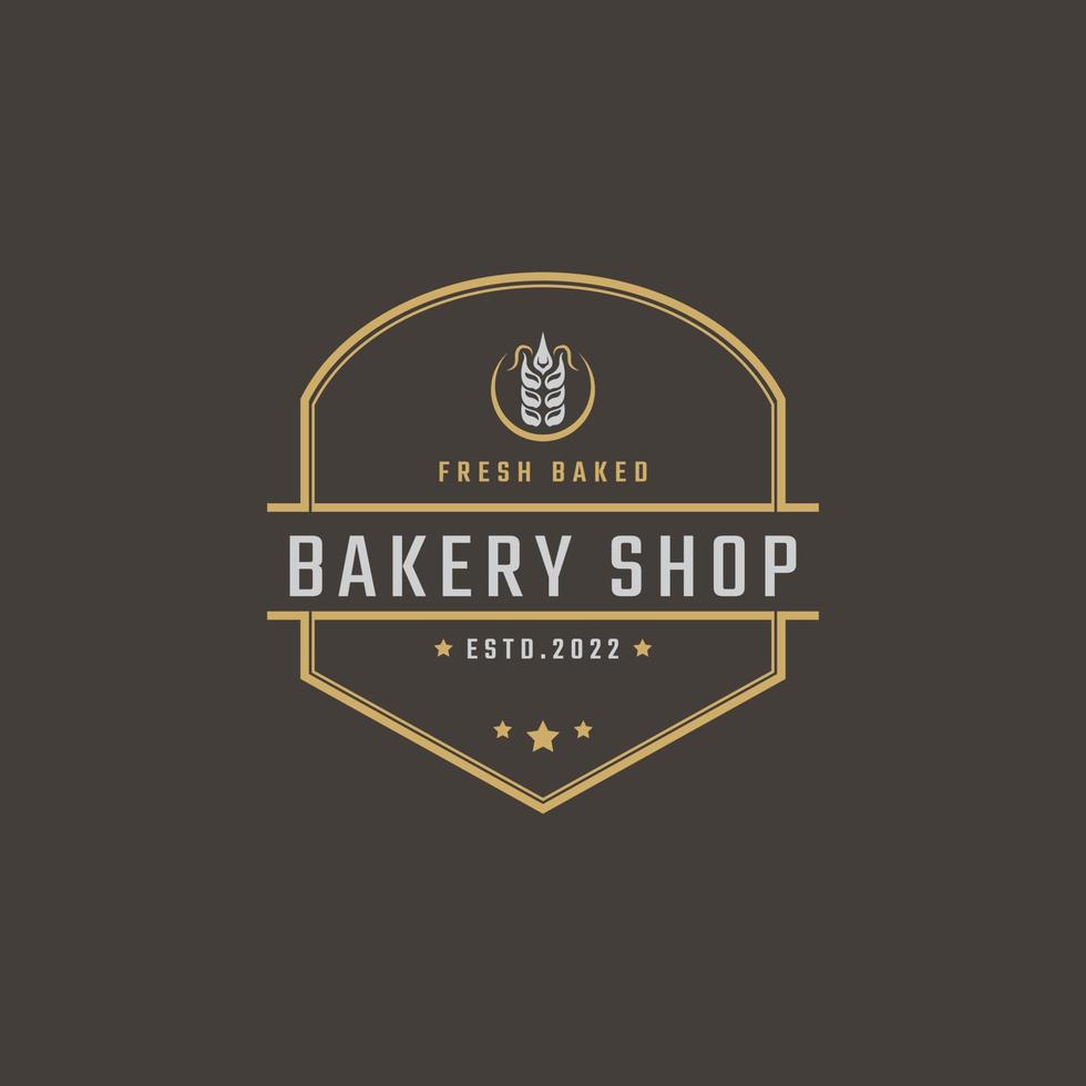 wijnoogst retro insigne embleem logotype bakkerij oor tarwe silhouet voor bakkerij logo ontwerp lineair stijl vector