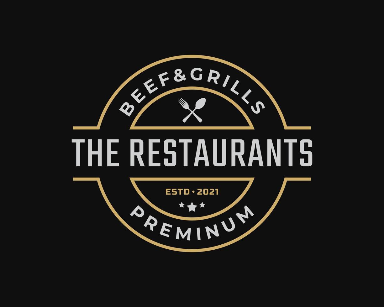 wijnoogst retro insigne embleem restaurant en cafe logo ontwerp lineair stijl vector