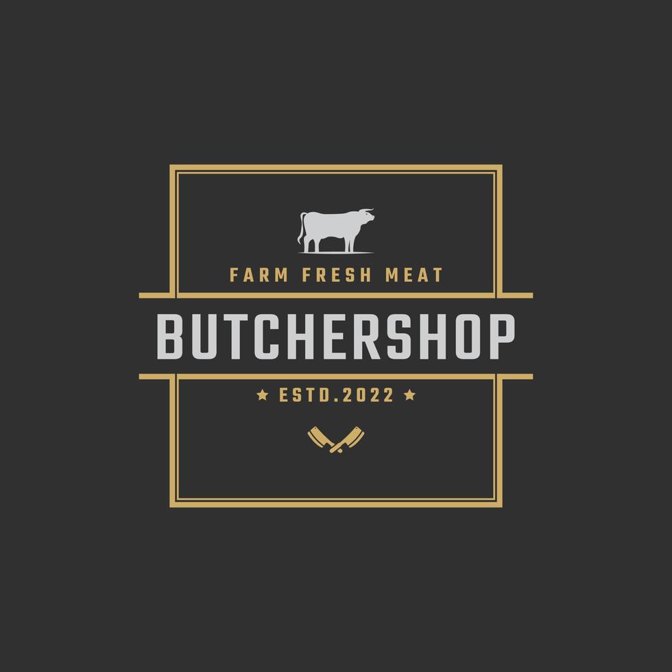 wijnoogst retro insigne embleem steak huis stier silhouet mooi zo voor boerderij of restaurant logo ontwerp lineair stijl vector