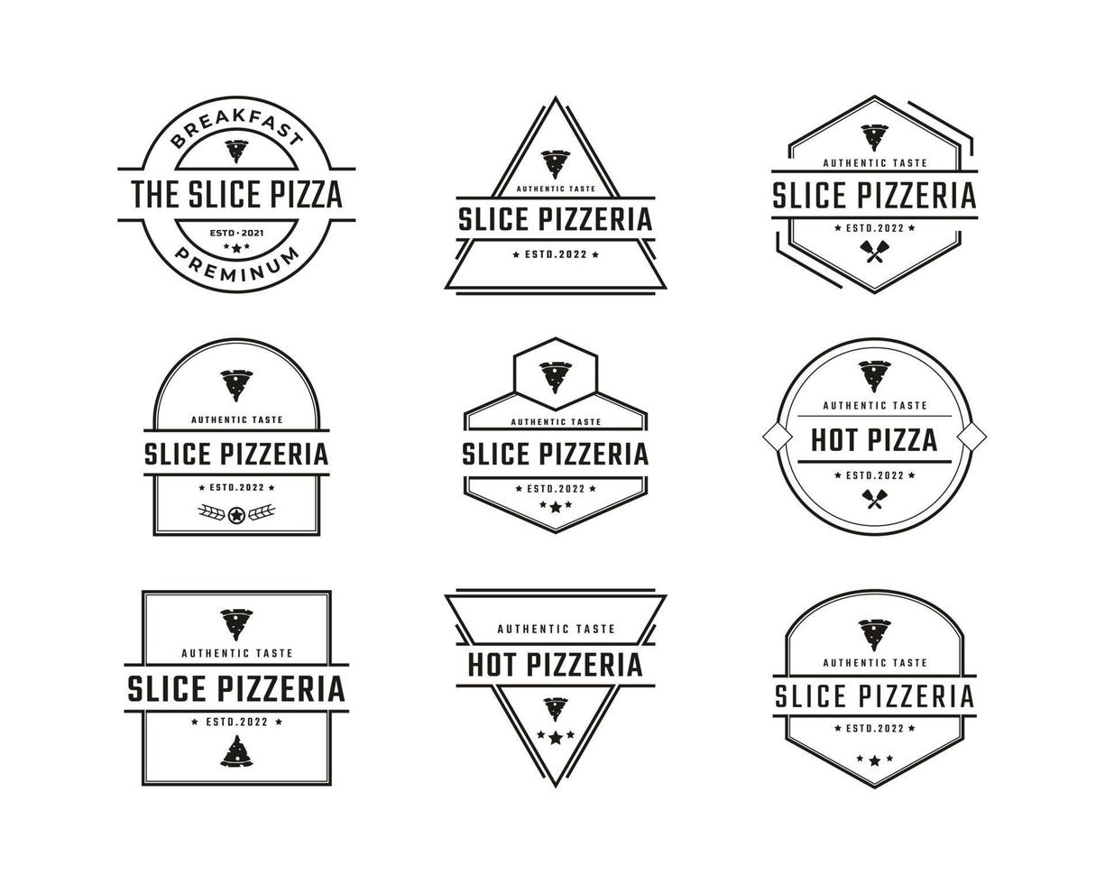 wijnoogst retro insigne embleem pizza plak, pizzeria restaurant bar bistro logo ontwerp lineair stijl vector