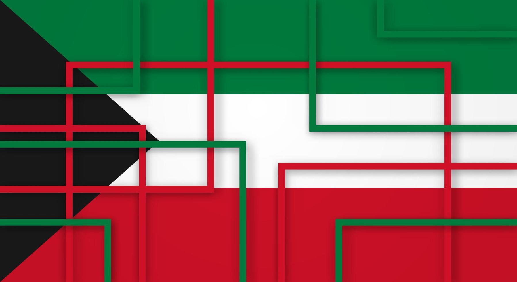abstract meetkundig plein strepen lijnen papercut achtergrond met vlag van Koeweit vector