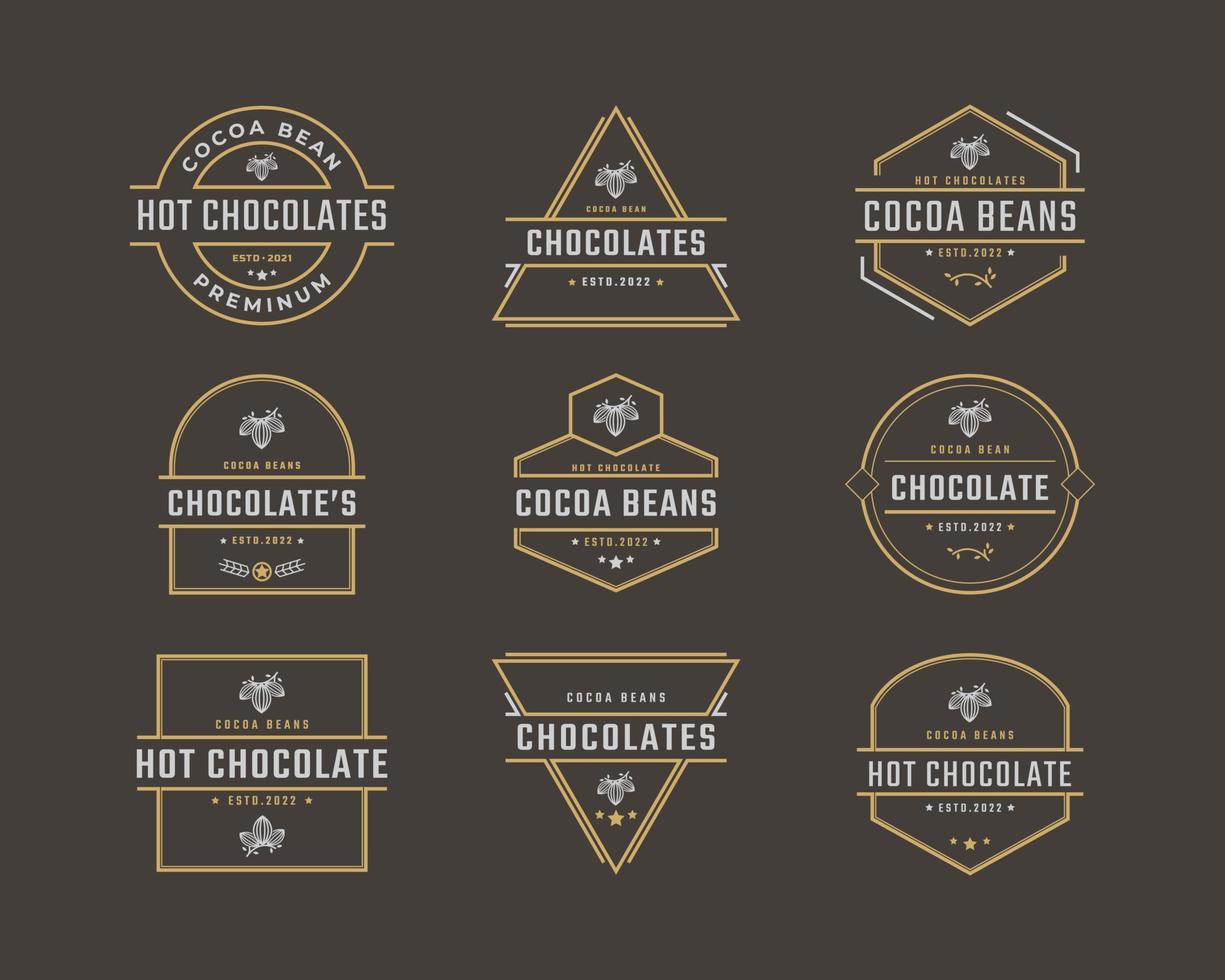 wijnoogst retro insigne embleem chocola met cacao Boon logo ontwerp lineair stijl vector