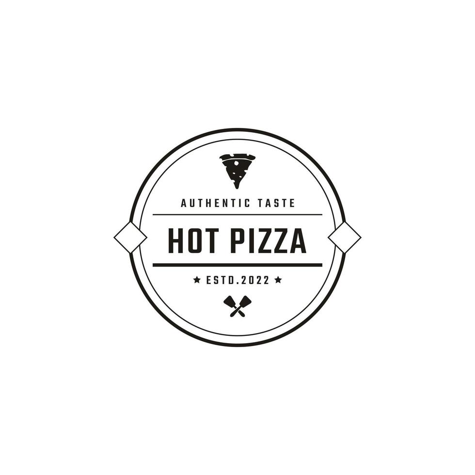 wijnoogst retro insigne embleem pizza plak, pizzeria restaurant bar bistro logo ontwerp lineair stijl vector