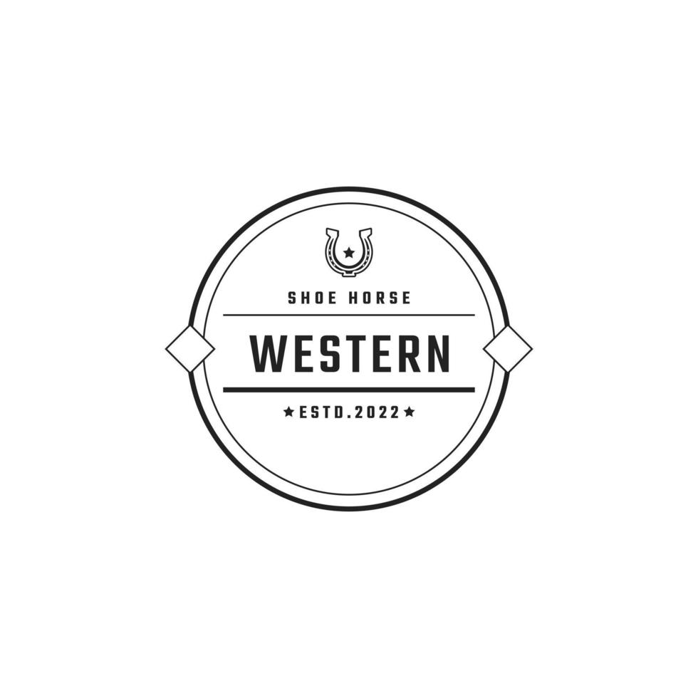 wijnoogst retro insigne embleem schoen paard voor land, western ,cowboy boerderij logo ontwerp lineair stijl vector
