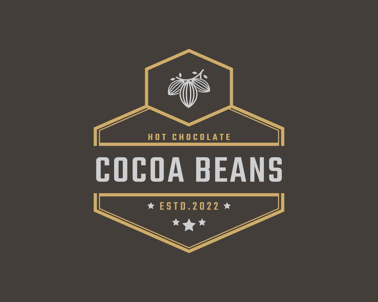 wijnoogst retro insigne embleem chocola met cacao Boon logo ontwerp lineair stijl vector