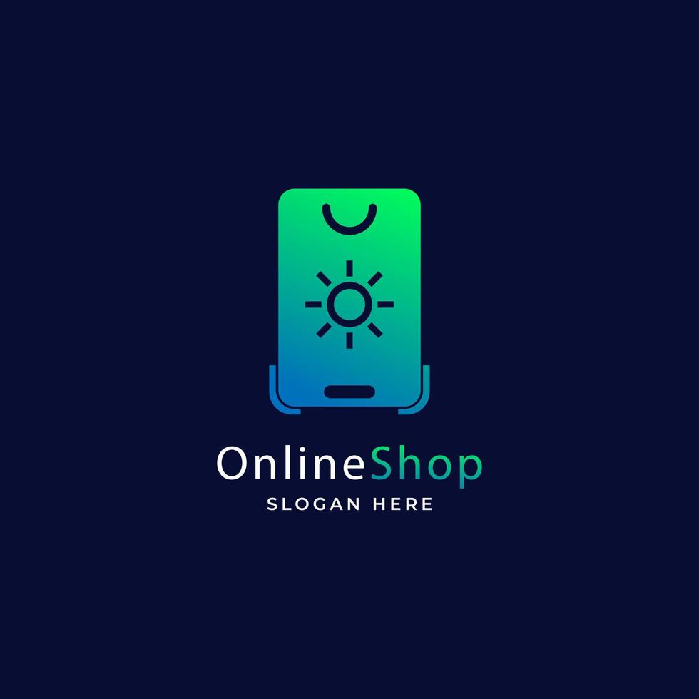 helling e-commerce online winkel logo met slim telefoon sjabloon vector illustratie