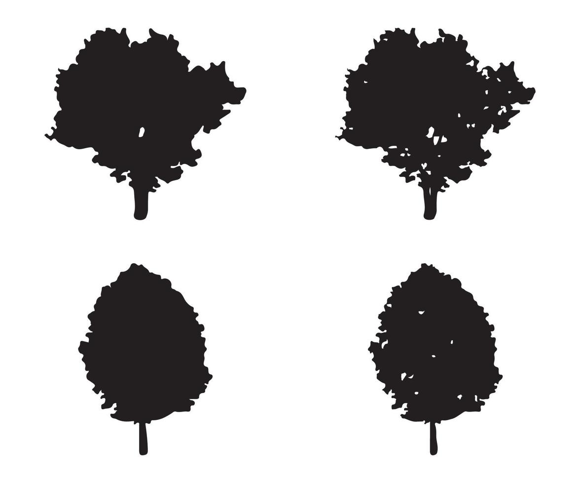 boom silhouet vector. geïsoleerd Woud bomen silhouetten in zwart Aan wit achtergrond. vector reeks van silhouetten van bomen