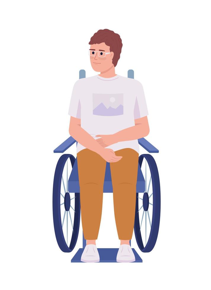 gehandicapt Mens met bril semi vlak kleur vector karakter. bewerkbare figuur. vol lichaam persoon Aan wit. inclusie gemakkelijk tekenfilm stijl illustratie voor web grafisch ontwerp en animatie