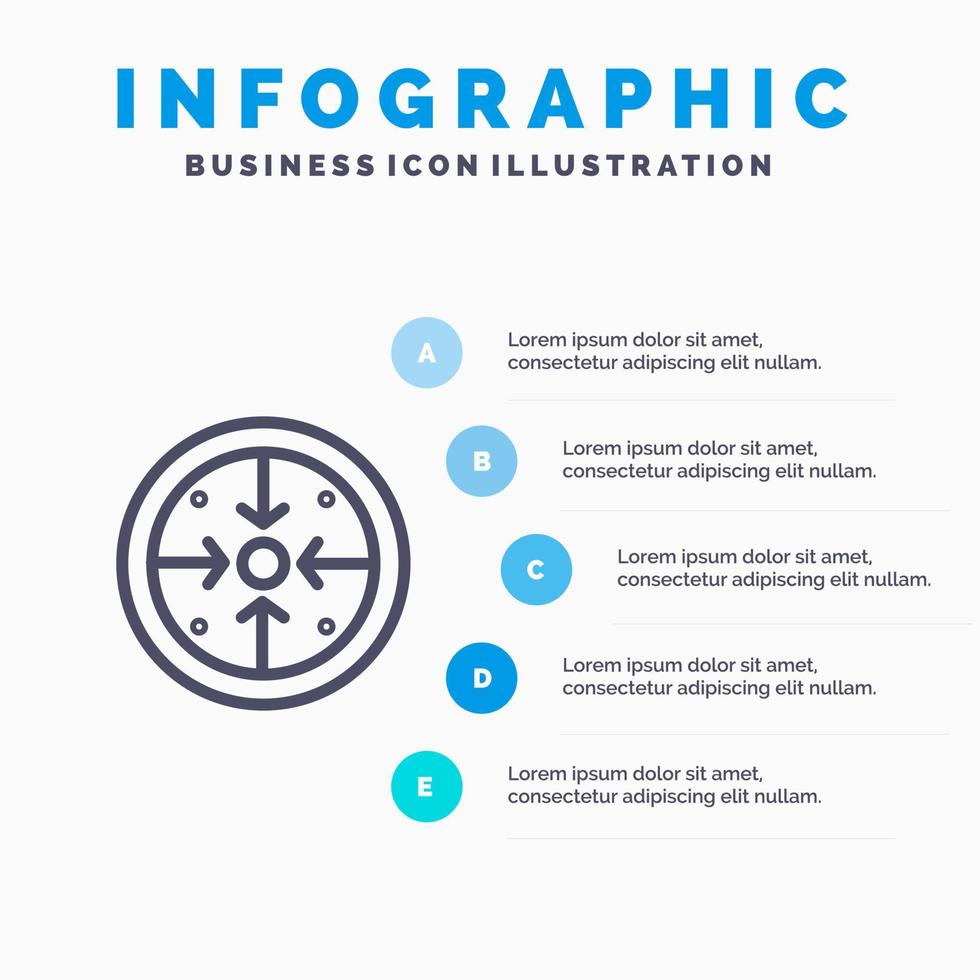stadia doelen implementatie operatie werkwijze lijn icoon met 5 stappen presentatie infographics achtergrond vector
