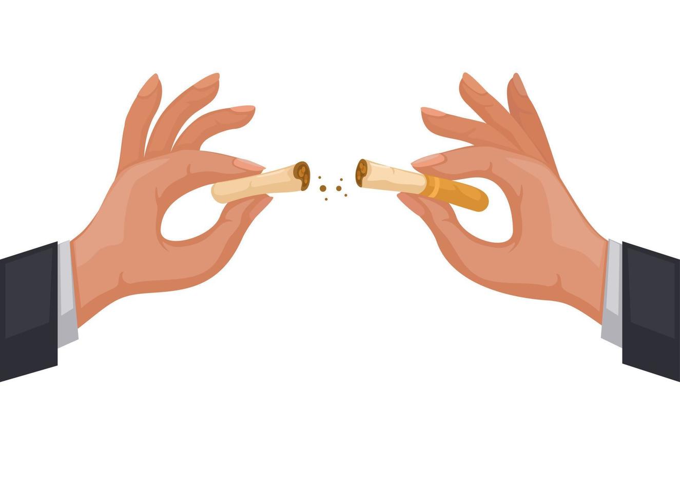 hand- breken sigaret. hou op roken symbool tekenfilm illustratie vector